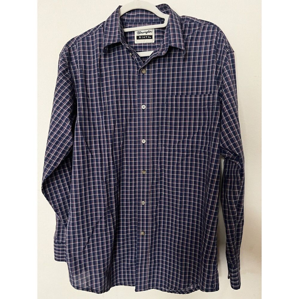 Men's Wrangler Riata Button Down Plaid Shirt Size Medium‎